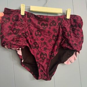 Hot Topic Maroon and Black Floral Bikini Bottoms